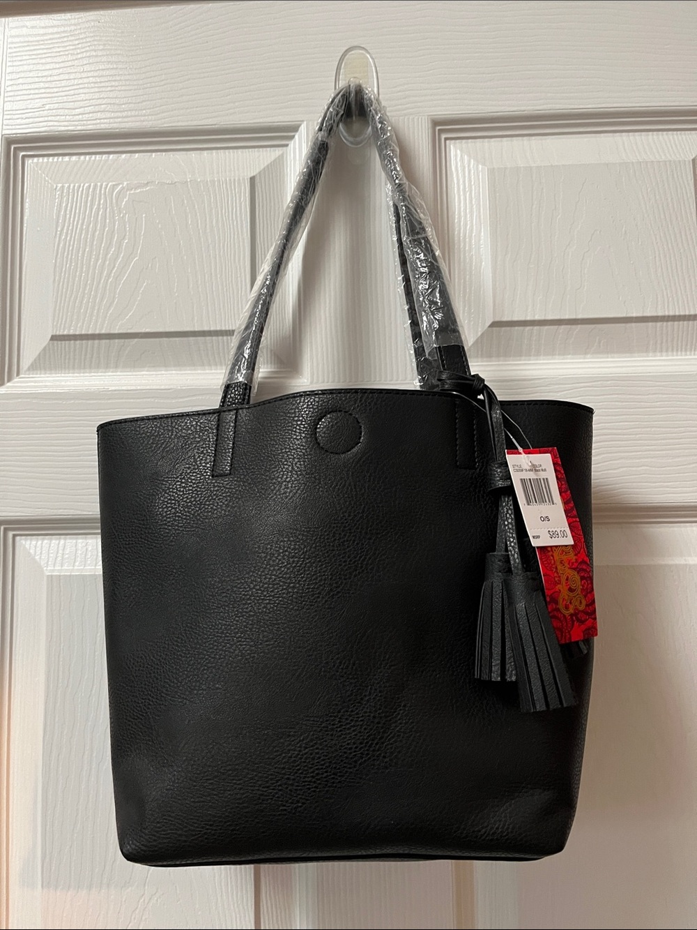 Carlos by Carlos Santana Black Leather Tote with Tassel Charm